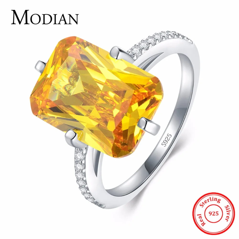 Modian Hot 100% 925 Sterling Silver Yellow Dazzling CZ Ring For Women Engagement Luxury Anniversary Finger Jewelry Bague Anel 1