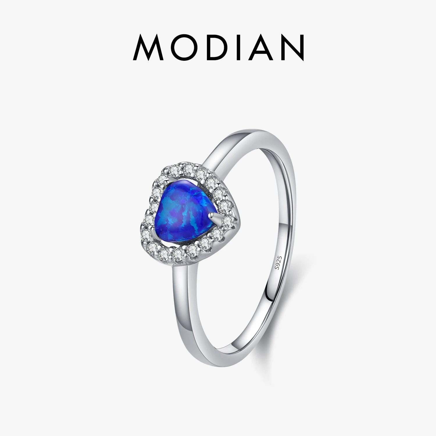 MODIAN 925 Sterling Silver Charm Exquisite Vintage Blue Heart Opal Ring Romantic Retro Anniversary Gift For Women Fine Jewelry 1