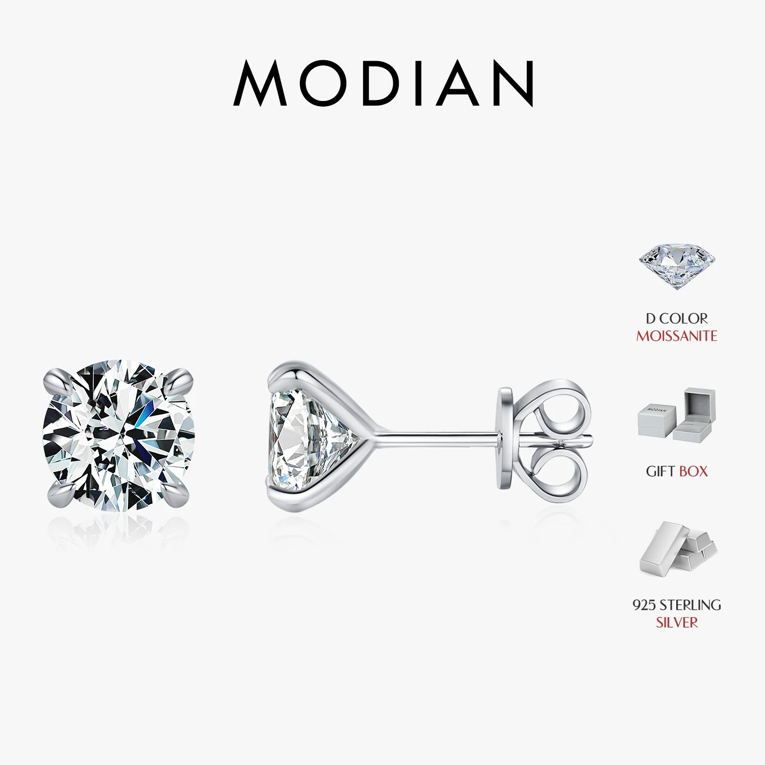 MODIAN D Color 1CT Moissanite Stud Earrings 925 Sterling Silver Wedding Engagement Lab Created Diamond Jewelry For Women Gift 1