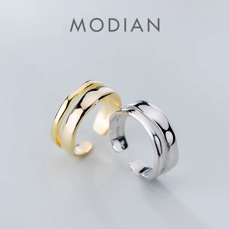 Modian Gold Color Double Circle Genuine Sterling Silver 925 Ring for Women Open Adjustable Finger Fashion Fine Jewelry Gift 1