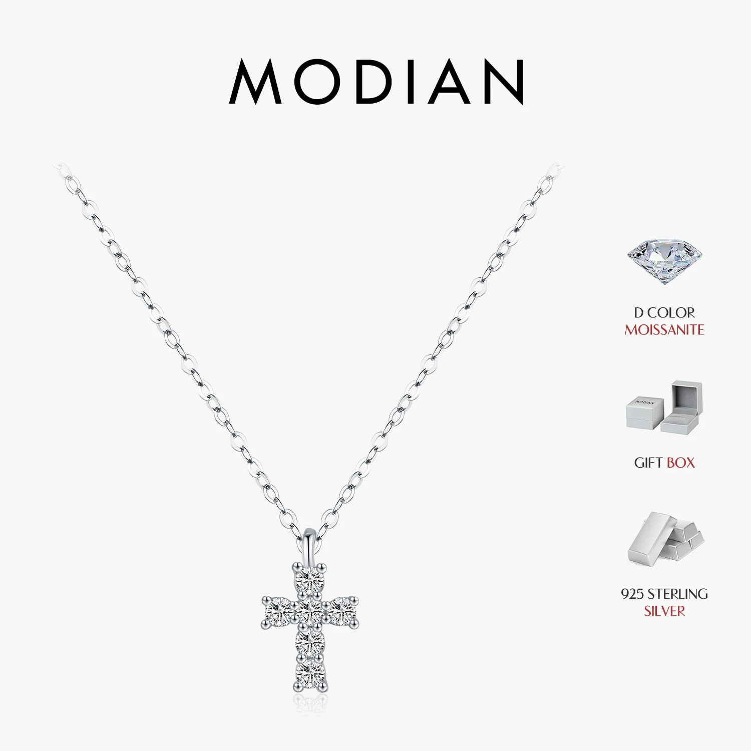 MODIAN D Color Moissanite 925 Sterling Silver Corss Pendant Necklaces Sparkling Lab Diamond Link Chain Jewelry For Women Gifts 1