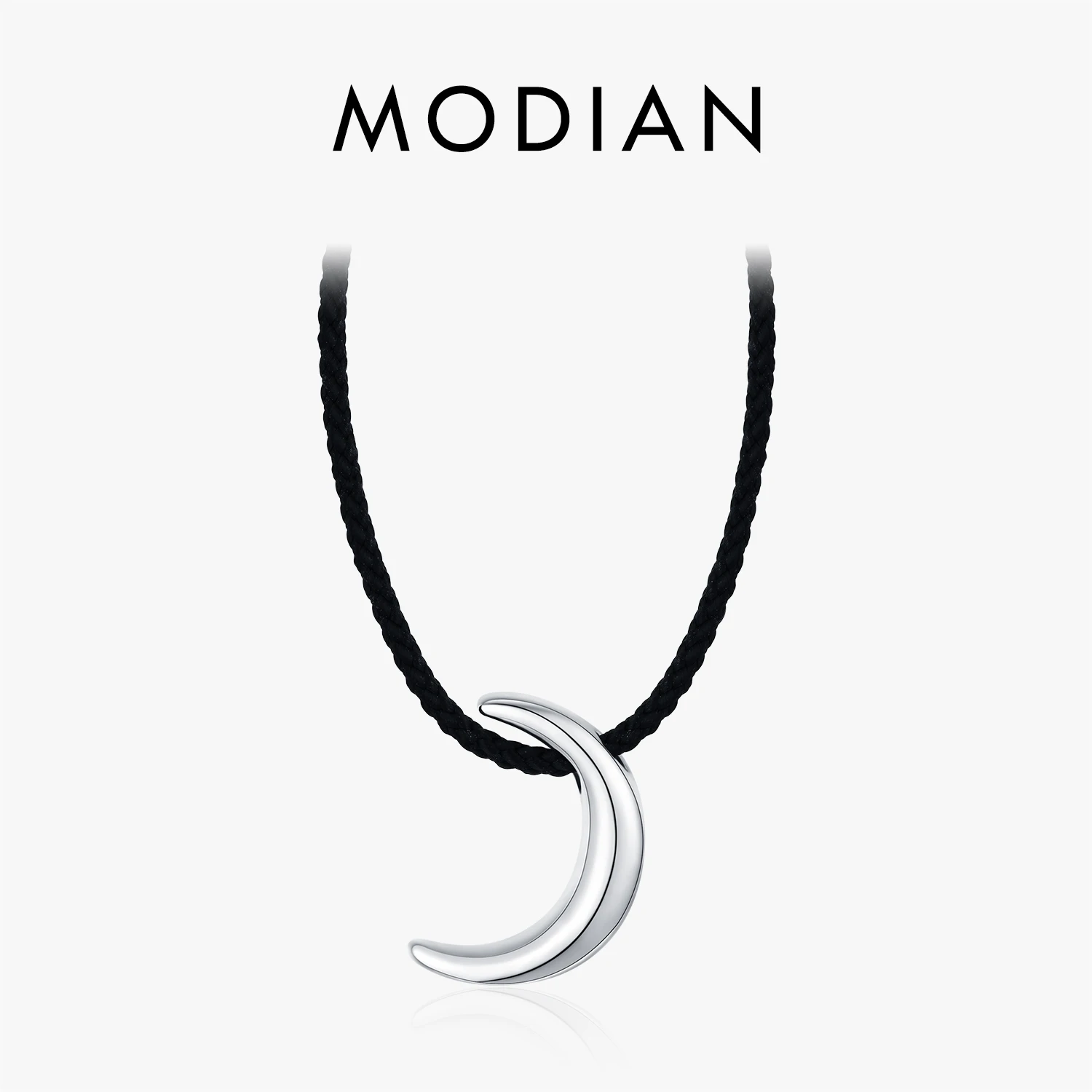 MODIAN 925 Sterling Silver Simple Mirror Metal Texture Moon Long Sweater Chain Pendant Necklace For Women Fine Jewelry 1