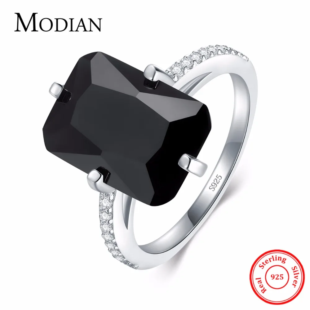 Modian High Quality Solid 925 Sterling Silver Ring For Women Fashion Black Crystal Luxury Party Jewelry Finger Silver Rings Anel 1