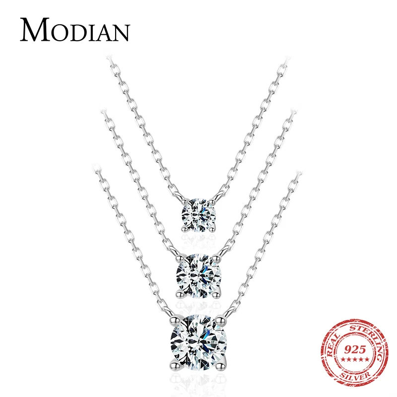 Modian Classic 925 Sterling Silver Round Simple Clear CZ Chain Necklaces Pendant For Women Wedding Engagement Statement Jewelry 1