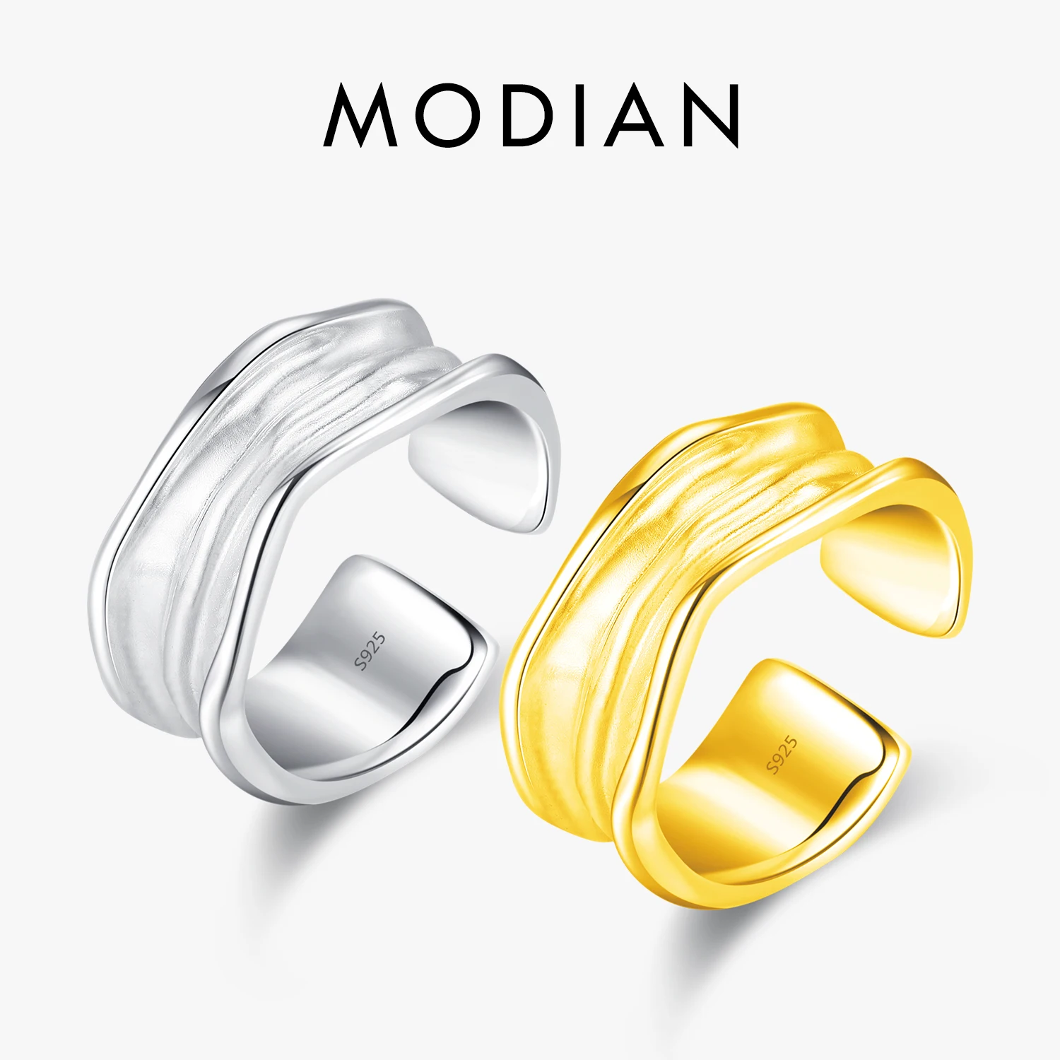 MODIAN 925 Sterling Silver Adjustable Size 6-9 Finger Ring Simple Geometric Trendy Opening Rings For Women Girls Party Jewelry 1