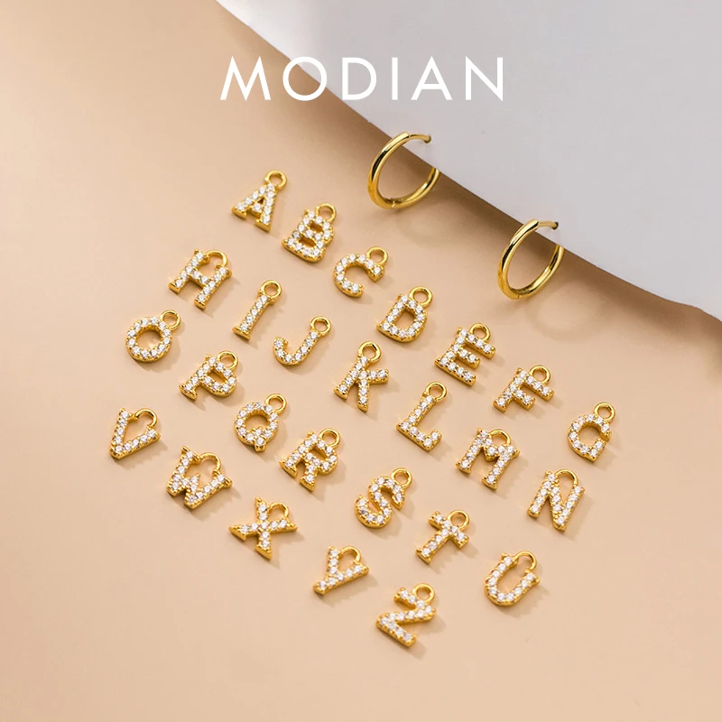 MODIAN Pure 925 Sterling Silver Sparkling Clear CZ Hoop Earrings 26 Letters Ear Buckle For Women Fine Jewelry Anniversary Gift 1