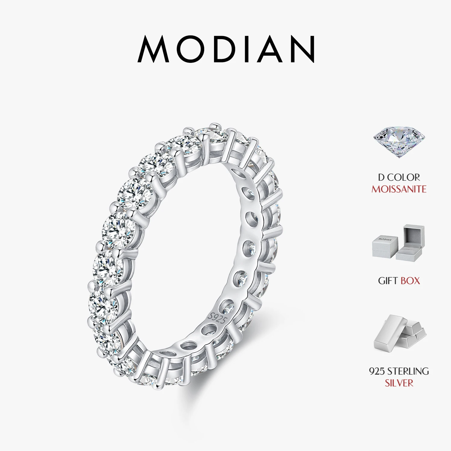 MODIAN Dazzling D Color Moissanite Eternity Band Rings 925 Sterling Silver Luxury Stackable Fashion Ring For Women Fine Jewelry 1