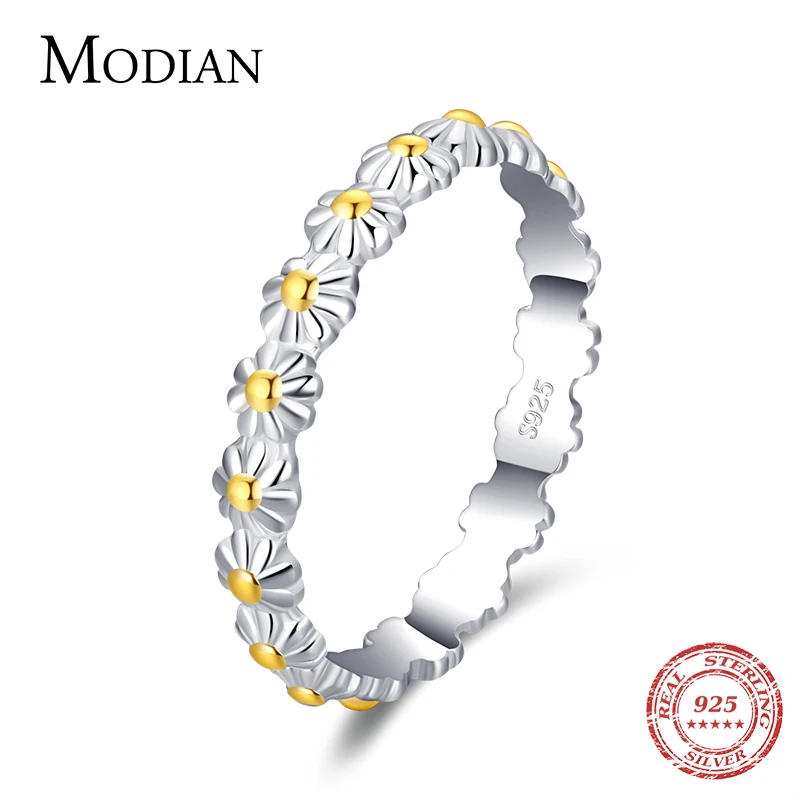 Modian Minimalist Daisy Flower Ring 100% 925 Sterling Silver Shiny Charm Fashion Finger Rings For Women Grils Jewelry Anillo 1