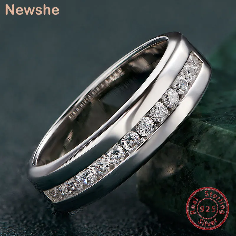 Newshe Genuine 925 Sterling Silver Wedding Rings for Men Half Eternity AAAAA Cubic Zircon Romantic Jewelry Size 7-14 1