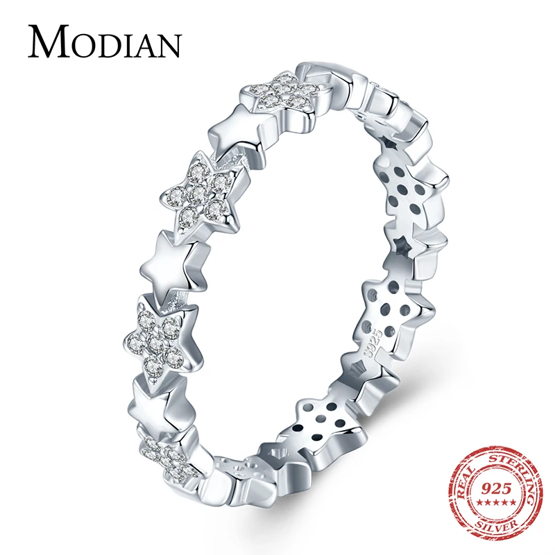 Modian Solid 925 Sterling Silver Sparkling Clear CZ Stars Stackable Finger Rings For Women Fine Jewelry Office Accessories 1