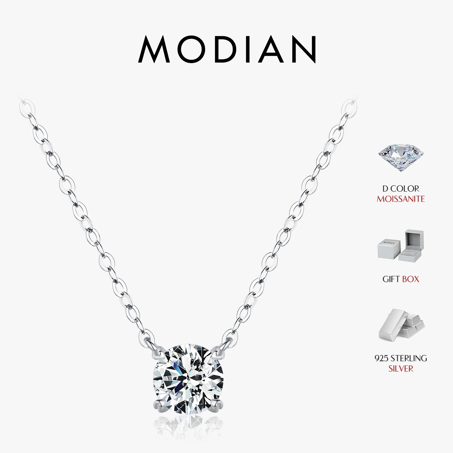 MODIAN Moissanite Pendant Necklace D Color 0.8CT Lab Diamond For Women Wedding Engagement 925 Sterling Silver Fine Jewelry Gift 1