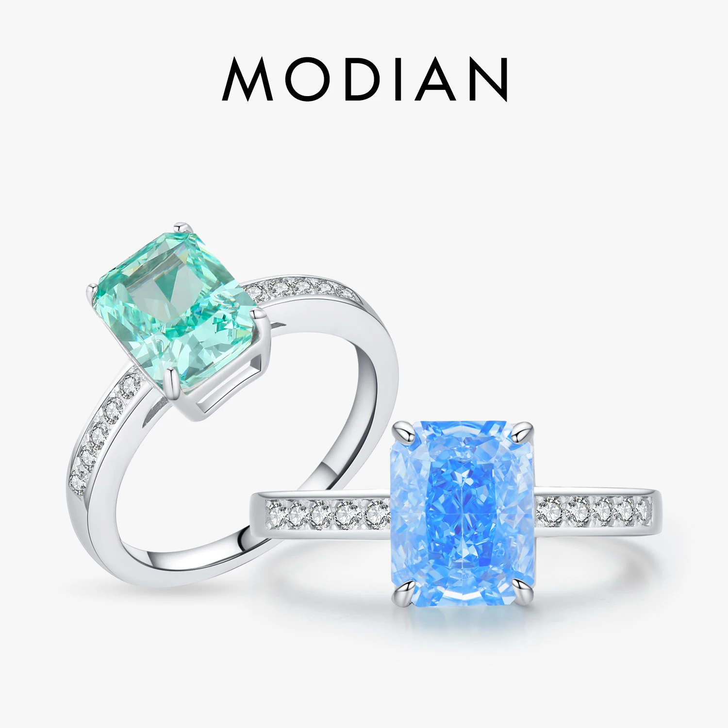 MODIAN 925 Sterling Silver Paraiba Color Crushed Ice Cut Cubic Zirconia Luxury Classic Cocktail Rings For Women Jewelry 1