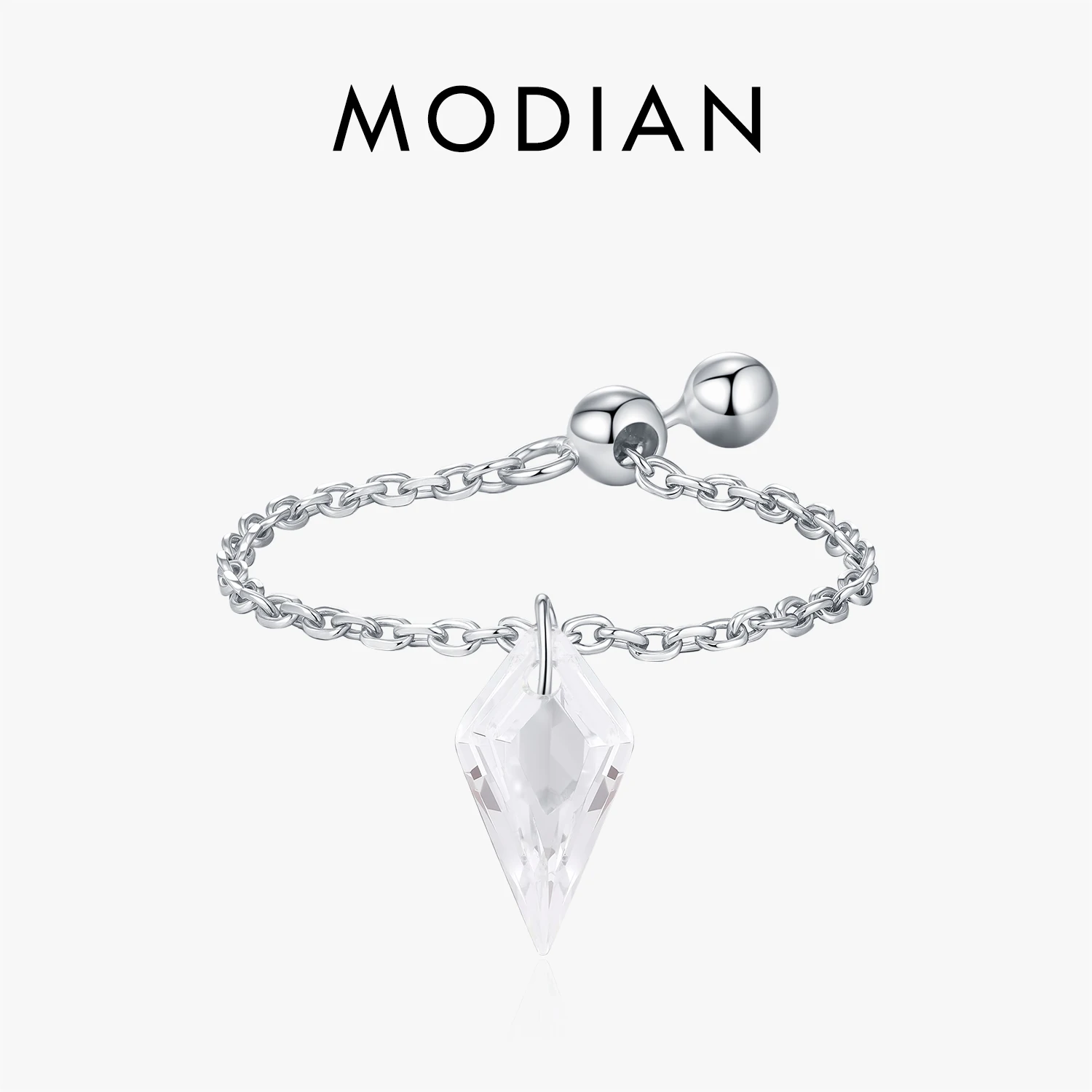 MODIAN 925 Sterling Silver Rhombic Emerald Cut Zirconia Geometric Link Chain Stackable Fashion Finger Rings For Women Jewelry 1