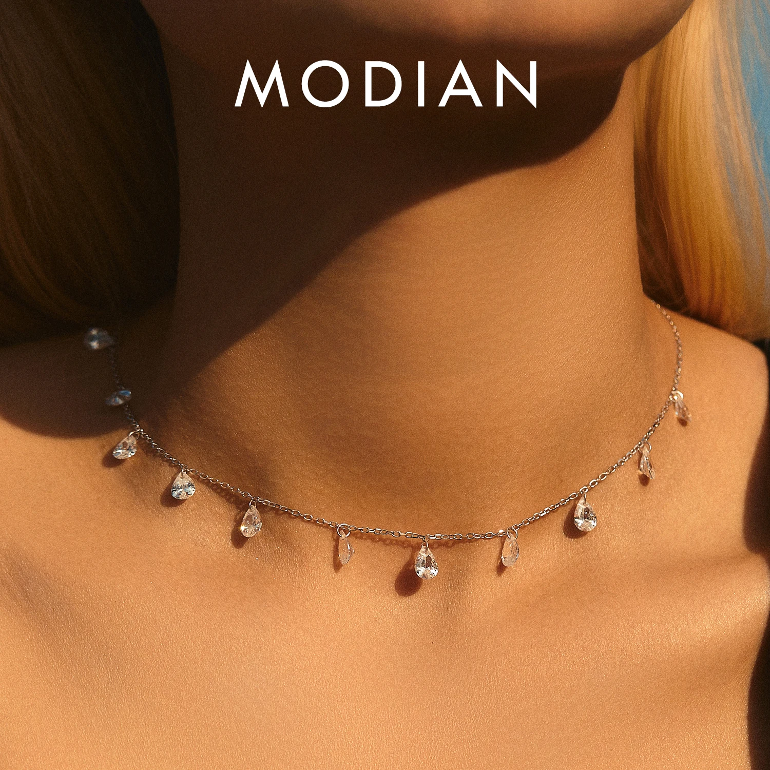 MODIAN 925 Sterling Silver Stackable Clavicle Chokers Necklace Sparkling Zircon Neck Chain for Women Fine Jewelry 1