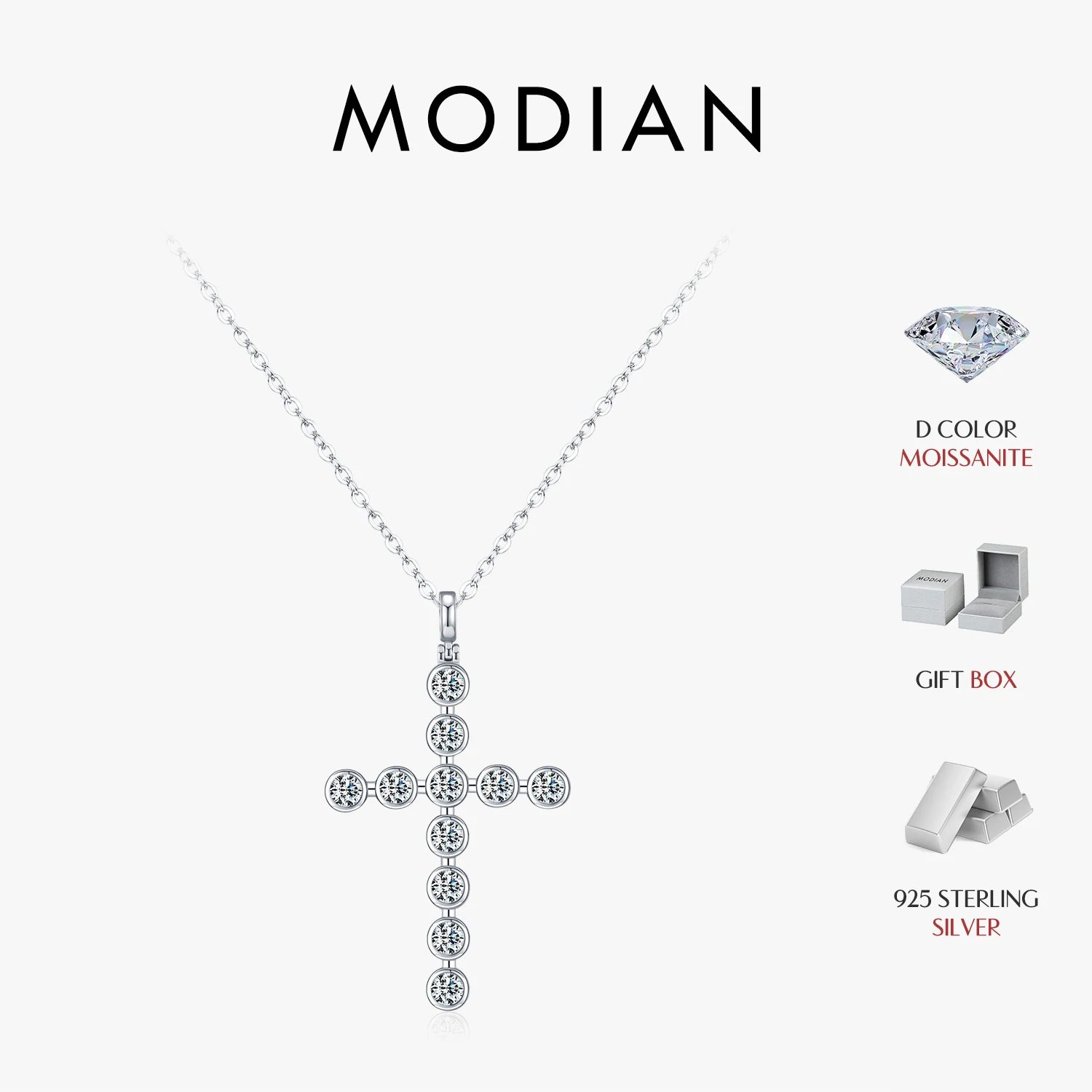 MODIAN D Color Full Moissanite Bezel Cross Necklace 925 Sterling Silver Luxury Classic Pendant Necklace For Women Fine Jewelry 1