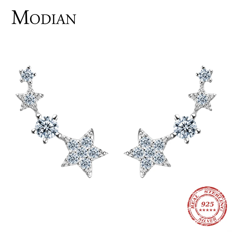 MODIAN Authentic 925 Sterling Silver CZ Exquisite Stackable Star Stud Earrings for Women Fashion Jewelry Valentine's Day Gift 1