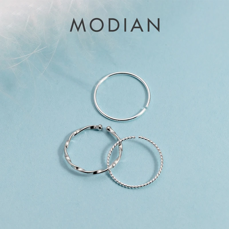 MODIAN Authentic 925 Sterling Sillver Slim Adjustable Rings For Women Fashion Simple Free Size Geometric Line Ring Fine Jewerly 1