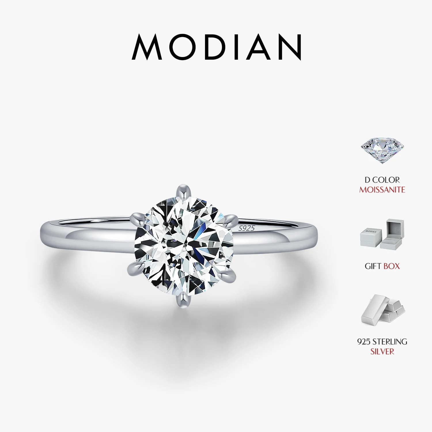 MODIAN 1CT Moissanite Lab Diamond Ring For Women 925 Sterling Silver Wedding Engagement Platinum Plated Fine Jewelry 1