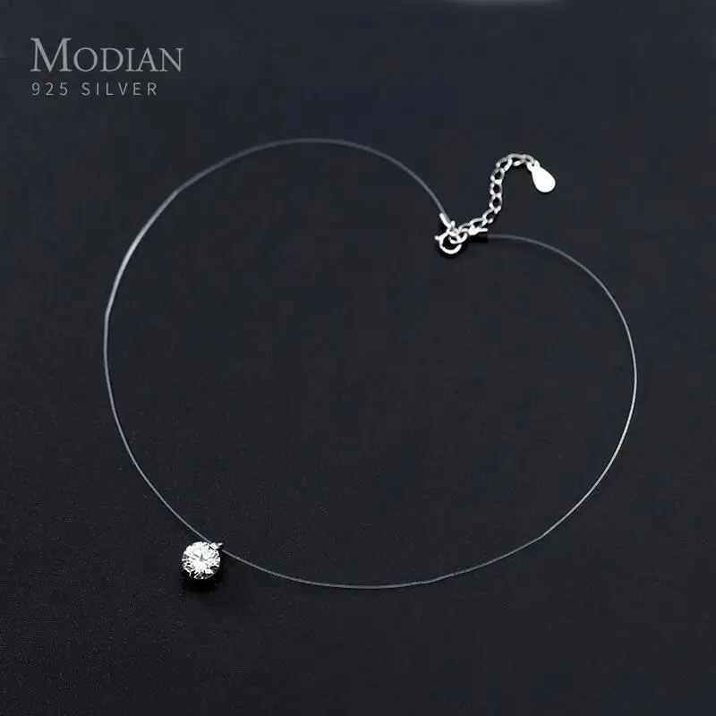 Modian Simple Round Clear CZ Pendant Choker Necklace for Women Classc Charm 925 Sterling Silver Geometric Design Party Jewelry 1