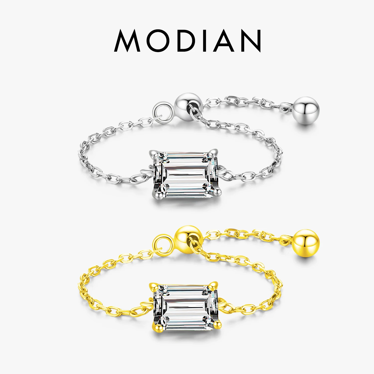 Modian Adjustable Emerald Cut Clear CZ Ring Classic 925 Sterling Silver Chain Link Female Rings For Women Wedding Jewelry Gifts 1