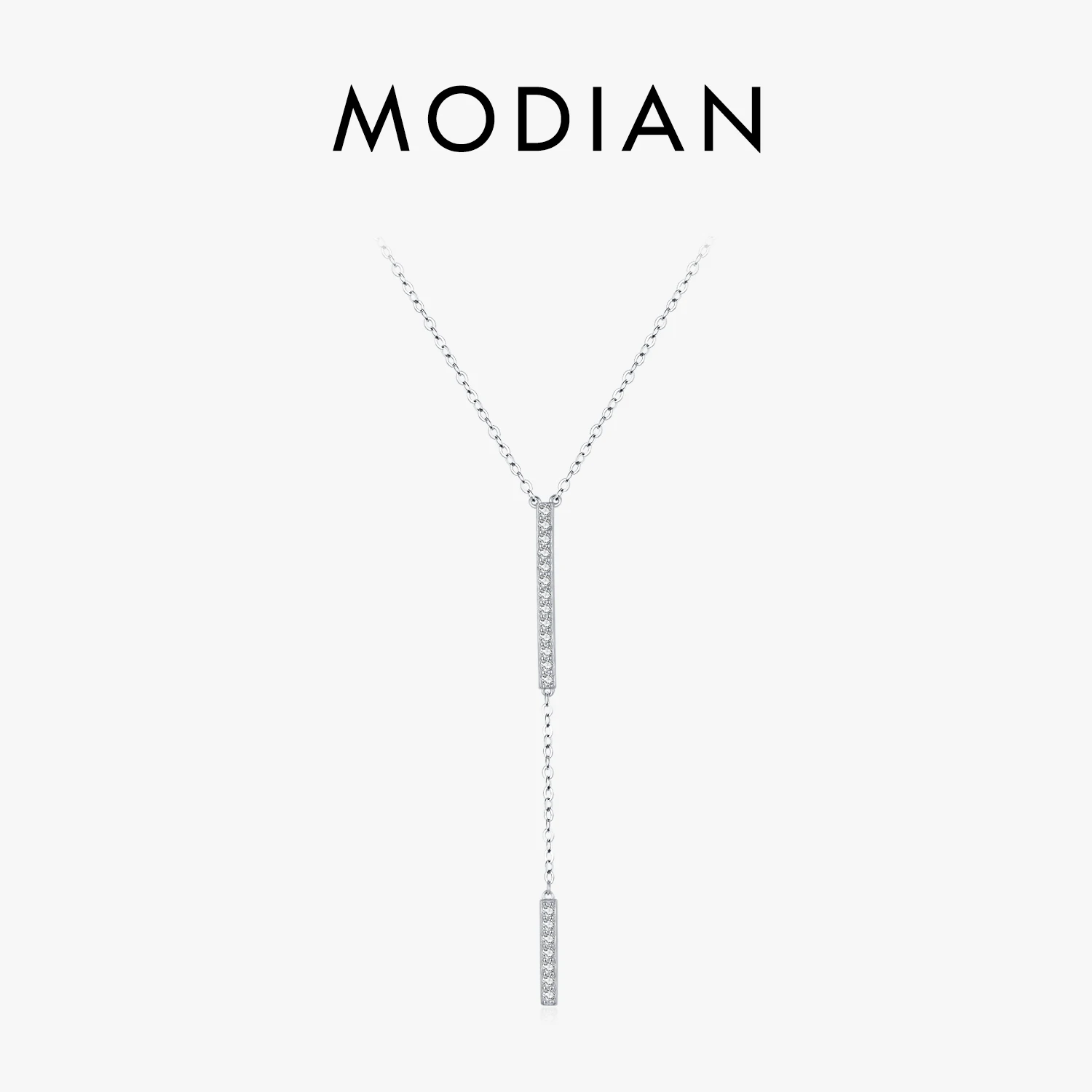MODIAN Trendy Link Chain Lariat Necklace 925 Sterling Silver Long Stick Zircon Y-Shaped Stackable Necklaces For Women Jewelry 1