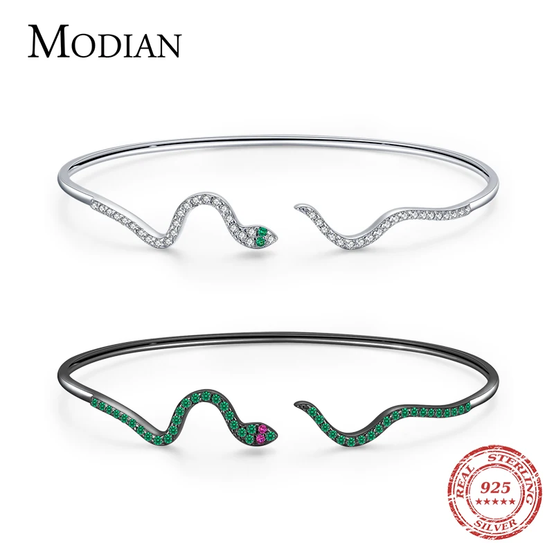 MODIAN Luxury Sparkling Black Snake Bracelet 925 Sterling Silver Punk Adjustable Zirconia Bangle For Women Party Fine Jewelry 1