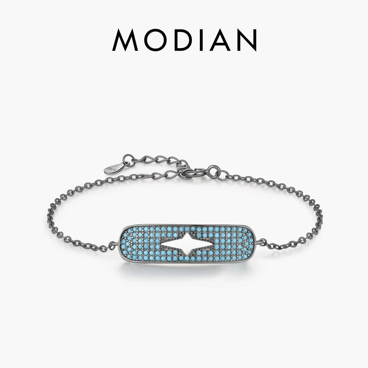MODIAN Original Hollow Starlight Bracelet 925 Sterling Silver Turquoise Black Punk Link Chain Bracelet For Women Fine Jewelry 1