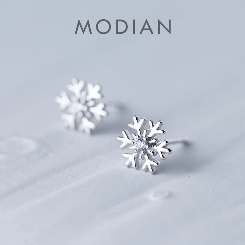 Modian Cute Snowflake Romantic Zirconia Stud Earrings for Women Authentic 925 Sterling Silver Jewelry for Girl 2020 Mode Bijoux 1
