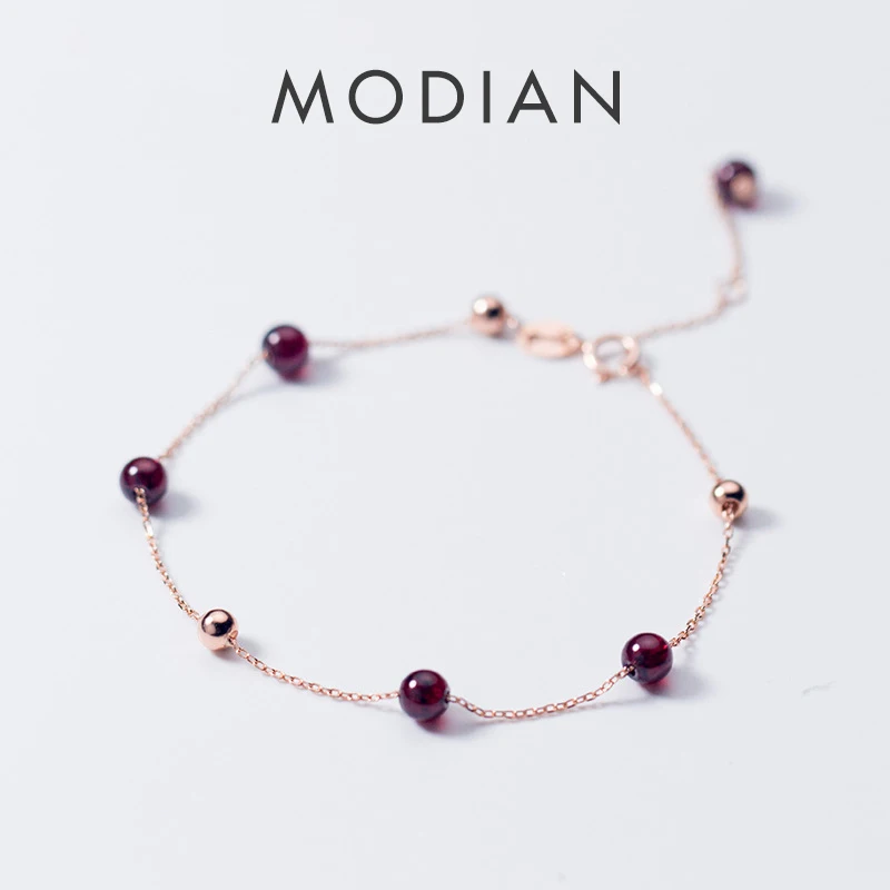 Modian Fashion Rose Gold Color Purple Crystal Bracelet For Women Lucky Classic 925 Sterling Silver Bead Charm S925 Fine Jewelry 1