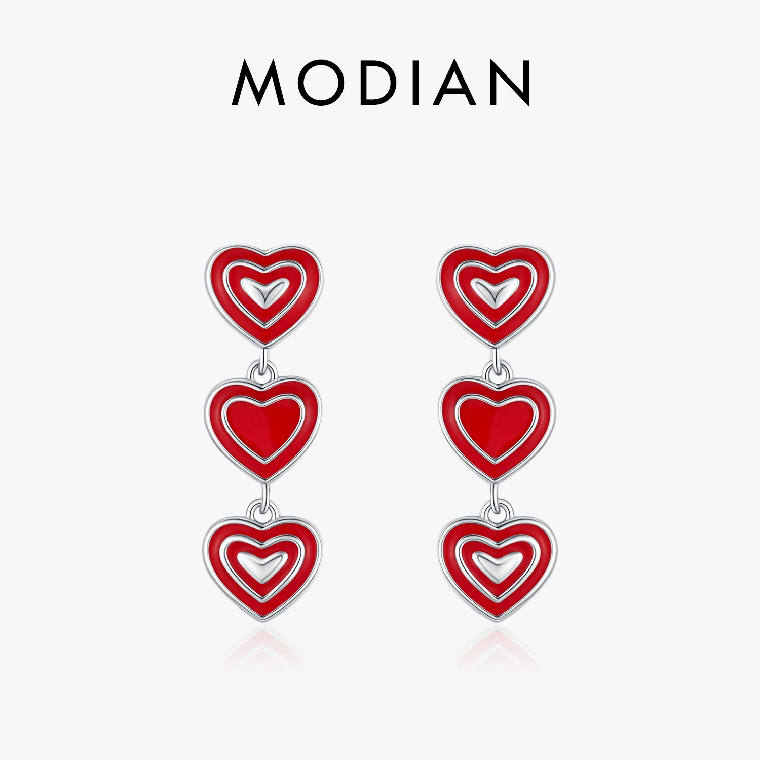 MODIAN 925 Sterling Silver Romantic Exquisite Red Enamel Hearts Stud Earrings For Women Party Fine Jewelry Accessories 1