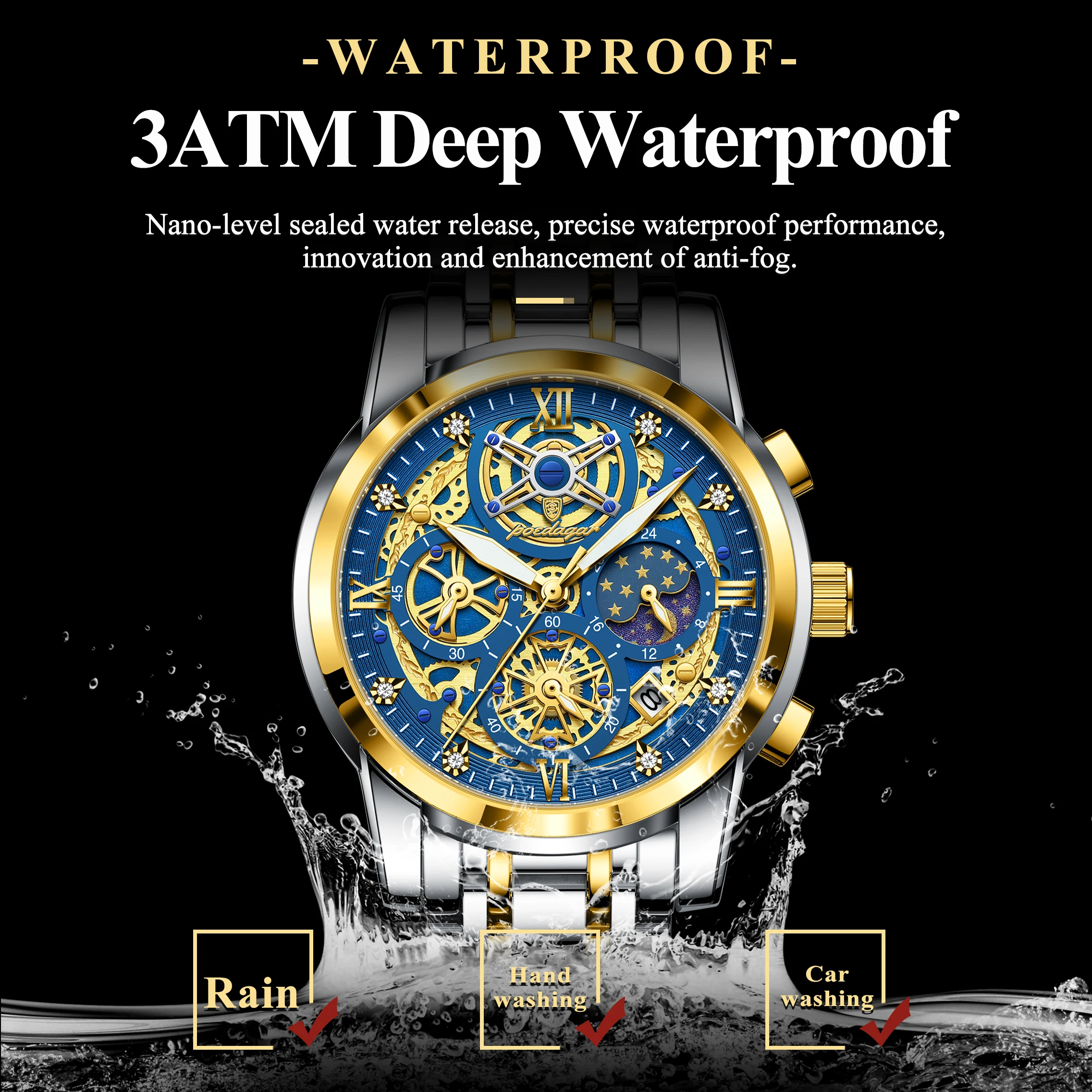 POEDAGAR Luxury High Quality Man Watch Waterproof Luminous Chronograph Date Men Watch Stainless Steel Quartz Men's Watches Reloj 3