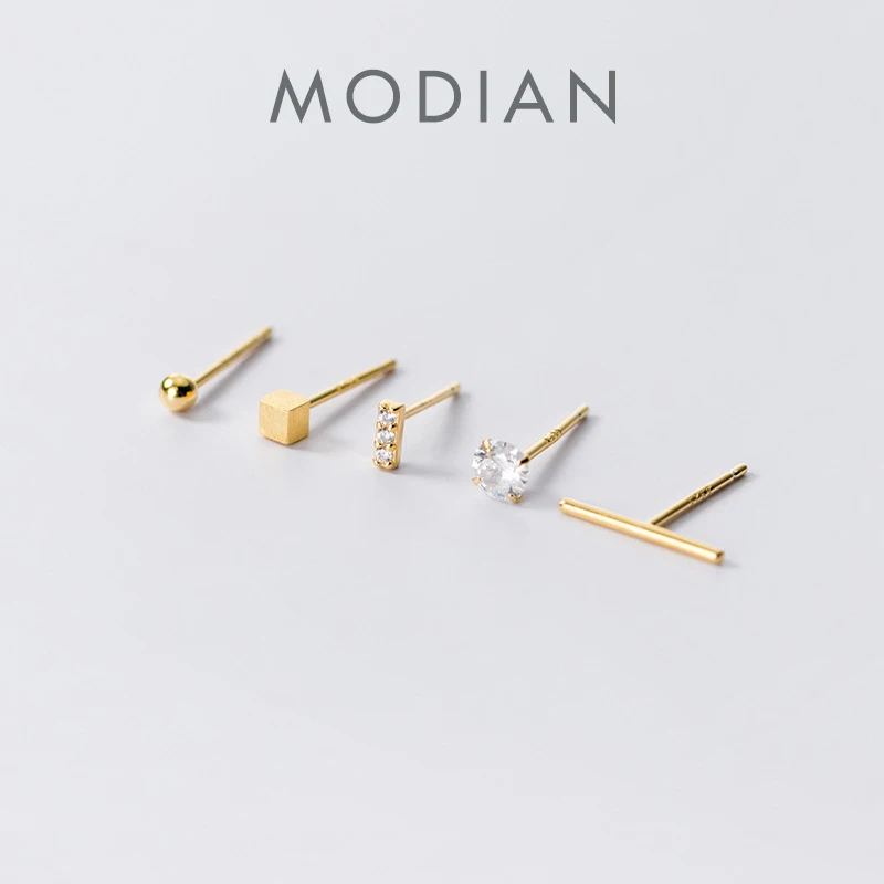 Modian One Set of Five Stud Earring for Women Tiny Geometric Anti-Allergy Sterling Silver 925 Ear Pin Fine Jewelry Accessories 1