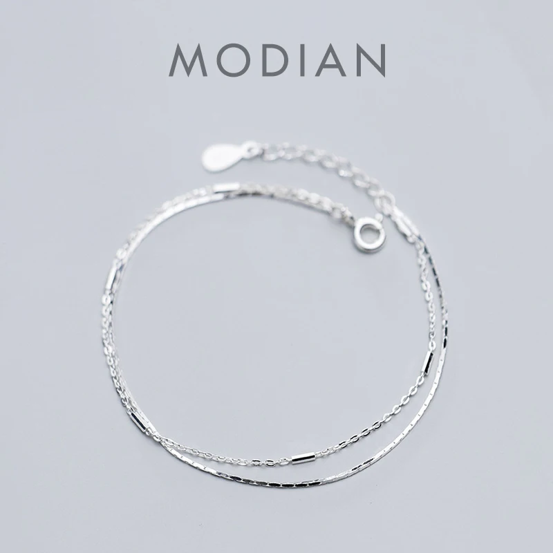 Modian 2 color Silver Bracelet for Women Fashion Geometric Double Layer Link Chain 925 Sterling Silver Korea Style Fine Jewelry 1