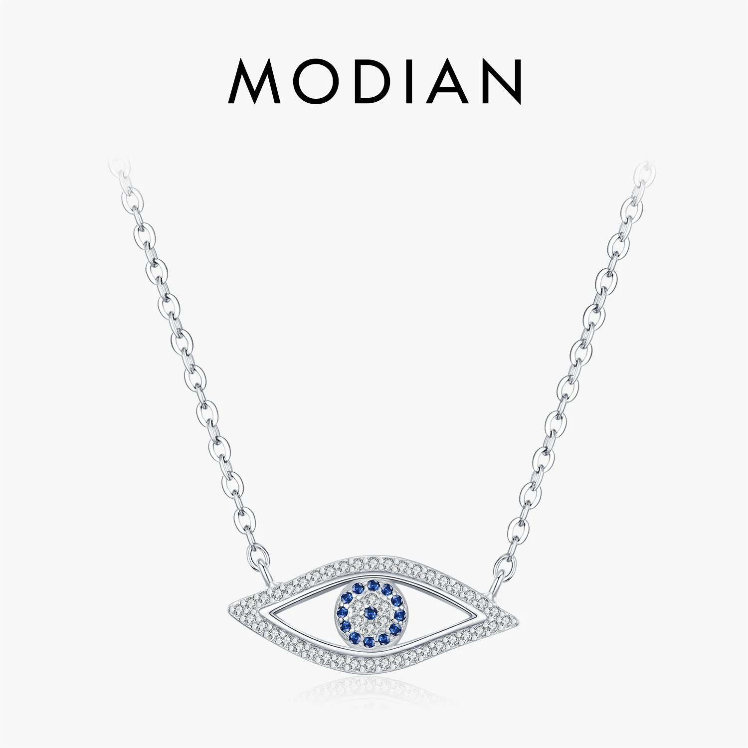 MODIAN 925 Sterling Silver Charm Blue Eyes Pendant Necklace Vintage Clear CZ Link Chain Necklaces For Women Fine Jewelry 1