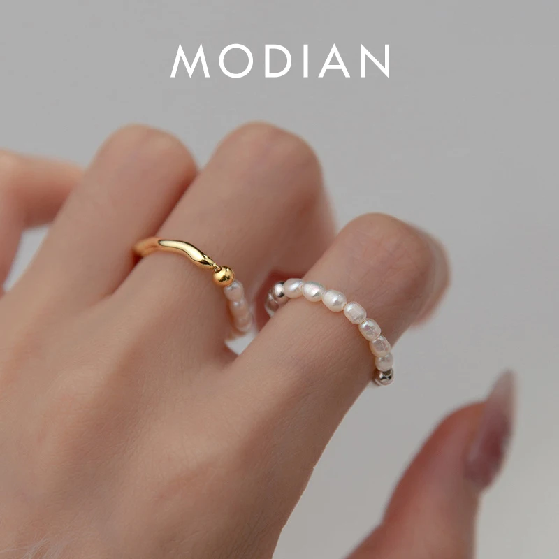 MODIAN 925 Sterling Silver Elegant Natural Baroque Freshwater Pearl Adjustable Rings For Women Irregular Desgin Fine Jewelry 1