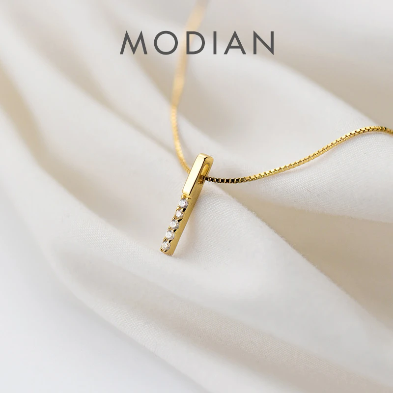 Modian Twinkling Zircon Geometric Rectangle 925 Sterling Silver Pendant for Women Adjustable Necklace Korea Style Fine Jewelry 1