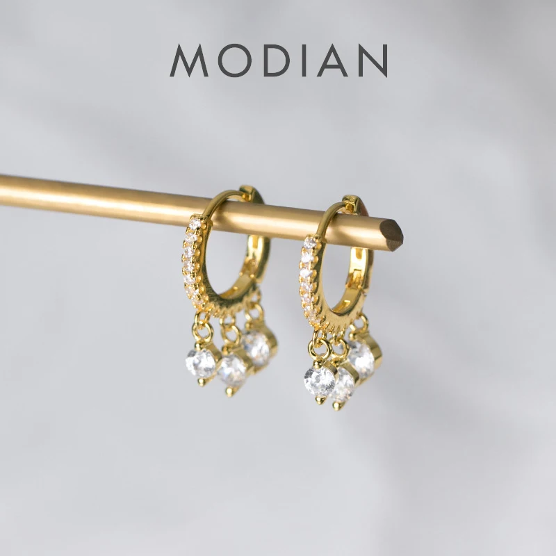 Modian Fashion Luminous CZ Elegant Hoop Earring for Women Sterling Silver 925 Tassel Earring Korea Style Fine Jewelry Brincos 1