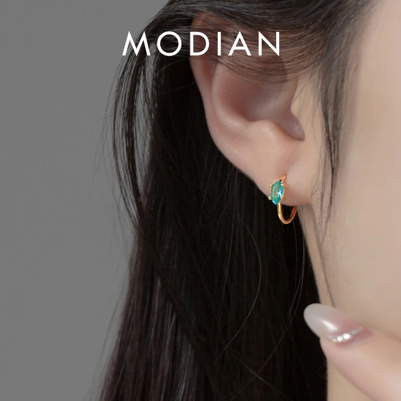 MODIAN Pure 925 Sterling Silver Luxury Light Blue Marquise Cut Cubic Zirconia Stud Earrings For Women Fine Jewelry Accessories 1