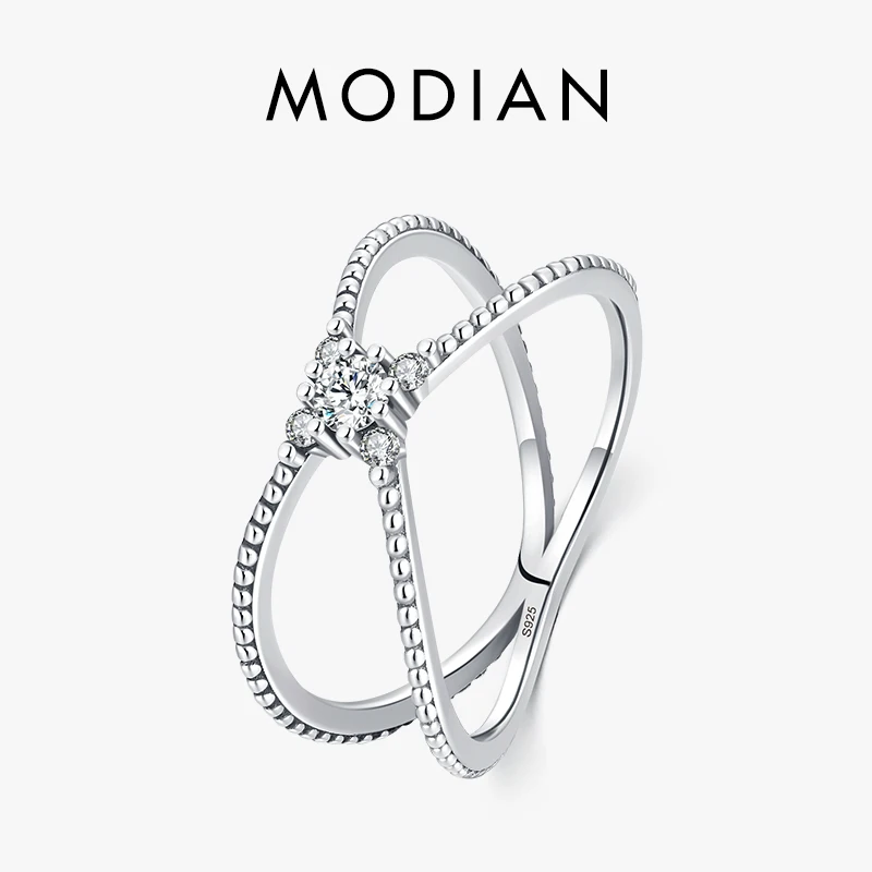 MODIAN New 925 Sterling Silver Simple Geometric Cross Ring For Women Simple Style Ring Fine Jewelry Anillo Anniversary Gifts 1