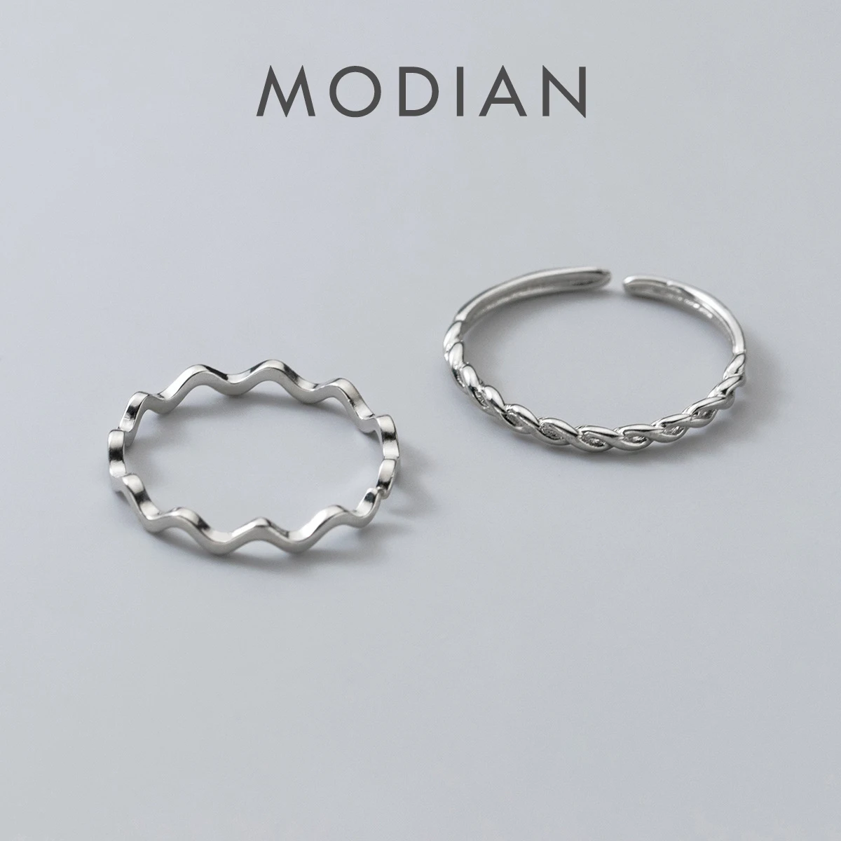 Modian Trendy Authentic Sterling Silver 925 Two Style Slim Finger Ring for Women Geometric Wave Adjustable Ring Fine Jewelry 1