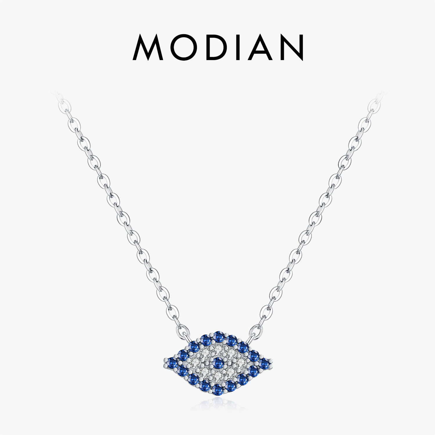 MODIAN Elegant Blue Zirconia Eyes Pendant Necklace 925 Sterling Silver Simple CZ Link Chain Necklaces For Women Fine Jewelry 1