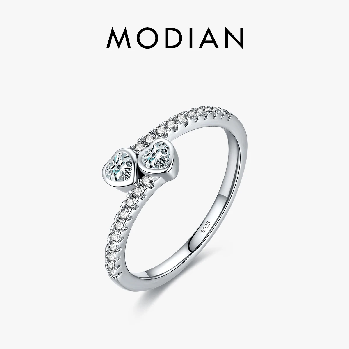 MODIAN Solid 925 Sterling Silver Charm Romantic Heart to Hearts Zirconia Finger Ring Fashion Original For Women Fine Jewelry 1