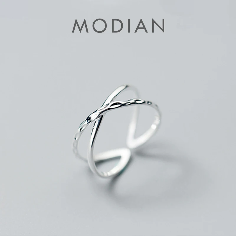 Modian Geometric Cross Line Open Adjustable Finger Ring for Women Fashion Double Circle Sterling Silver 925 Ring Fine Jewelry 1