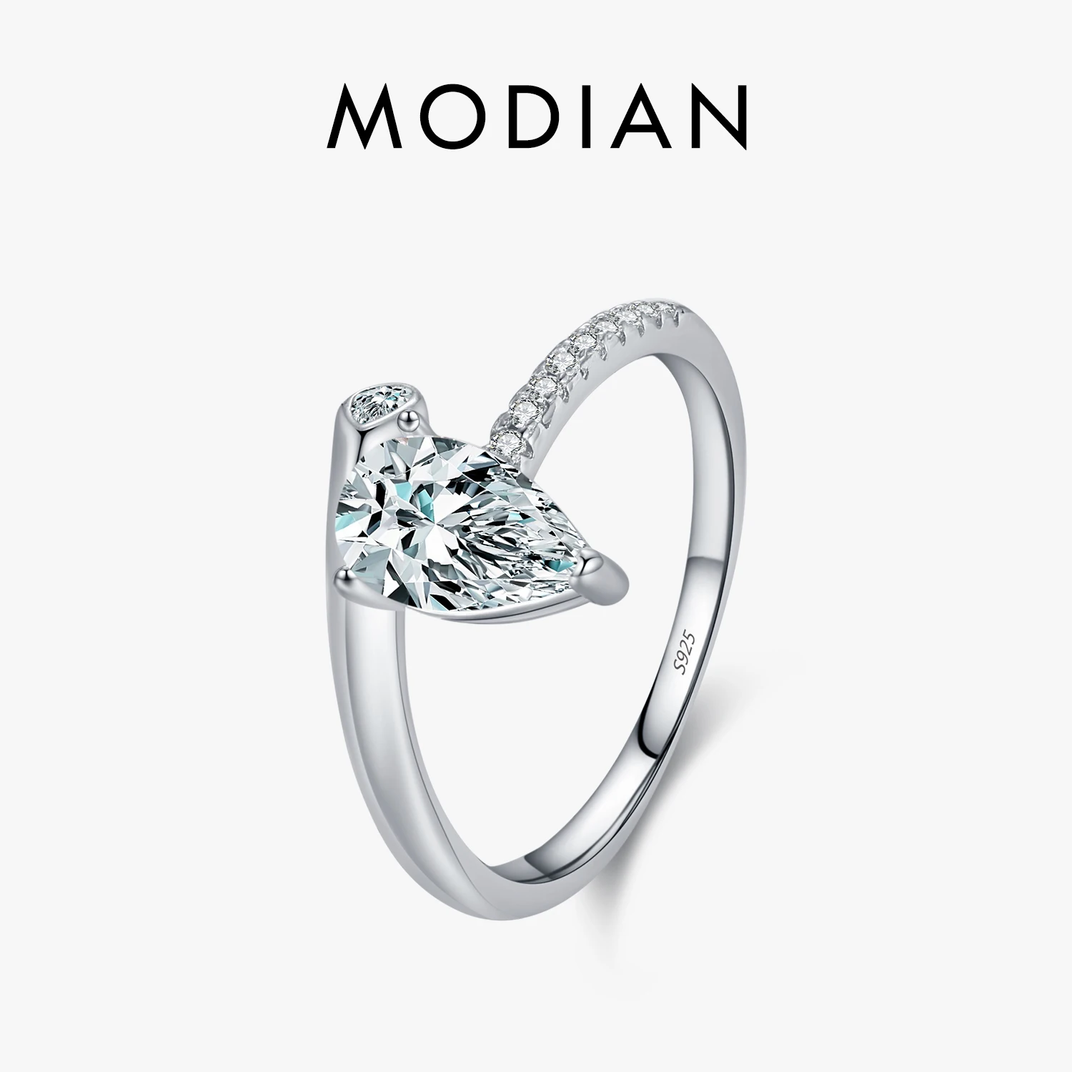 MODIAN 925 Sterling Silver Unique Irregular Pear Cut CZ Finger Ring Sparkling Stackable Water Drop Rings For Women Fine Jewelry 1