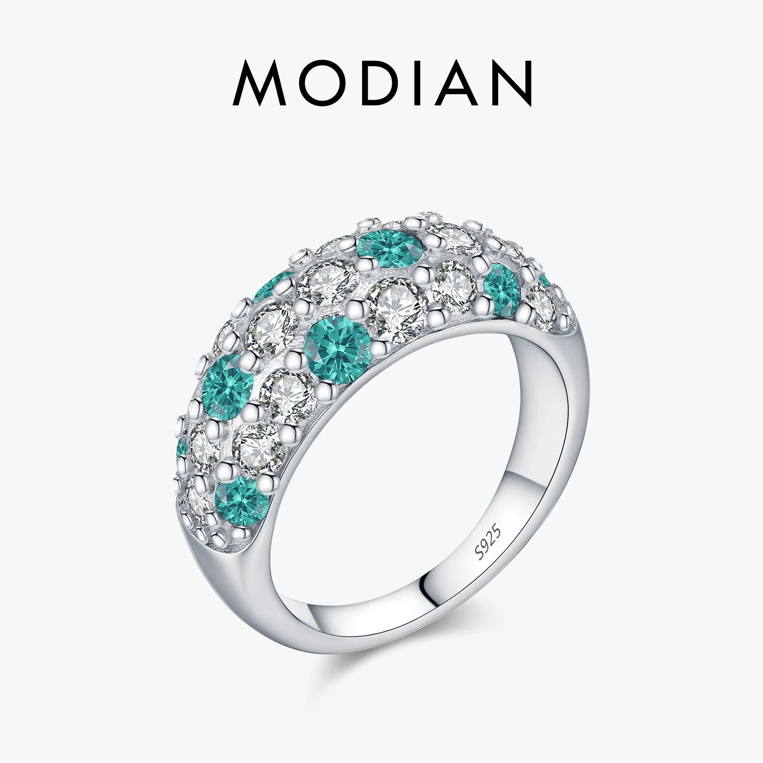 MODIAN Sparkle Green & Clear CZ Ring 925 Sterling Silver Elegant Fashion Signet Band Rings For Women Dasiy Fine Jewelry 1