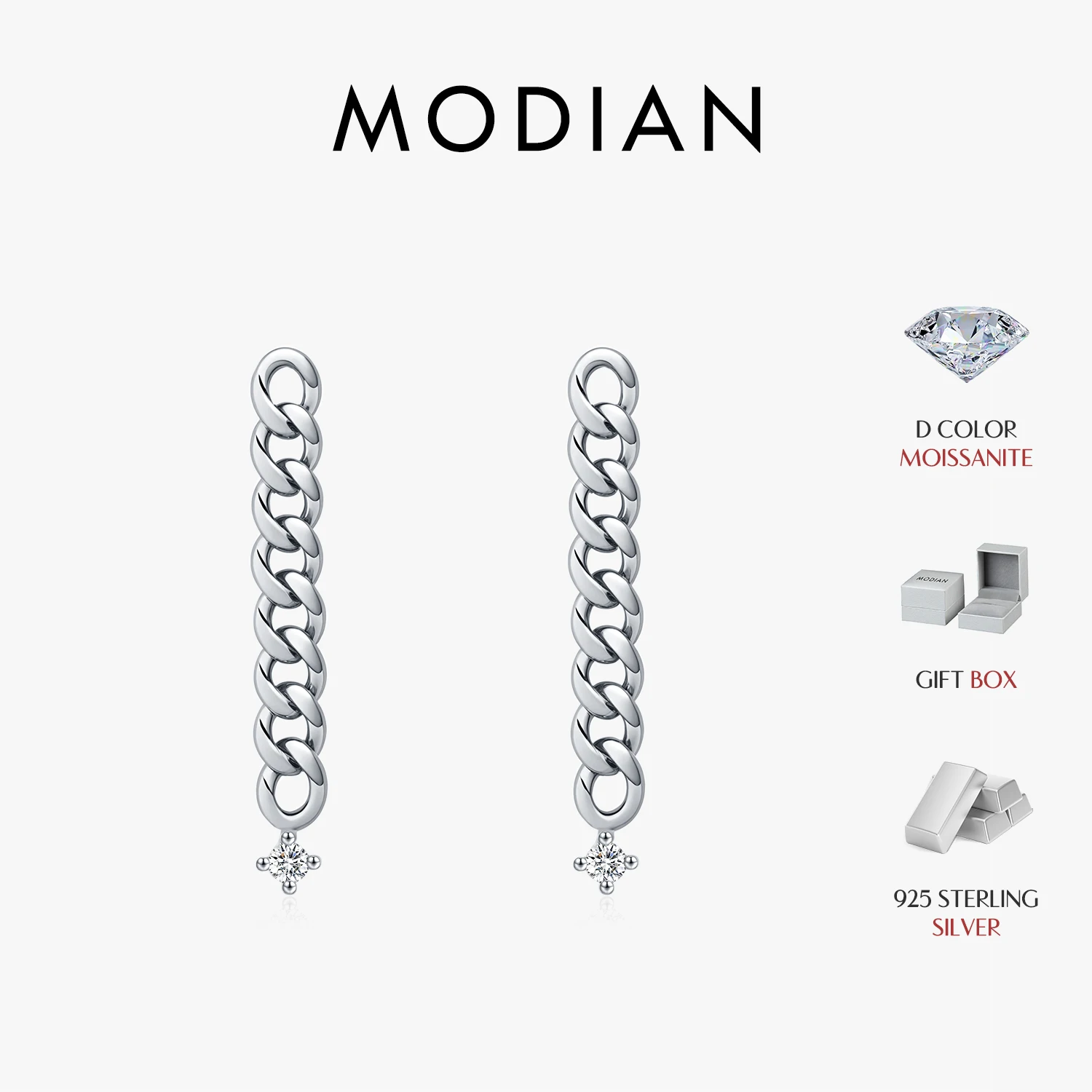 MODIAN D Color Moissanite Link Chain Stud Earrings 925 Sterling Silver Exquisite Trendy Earrings For Women Vacation Fine Jewelry 1