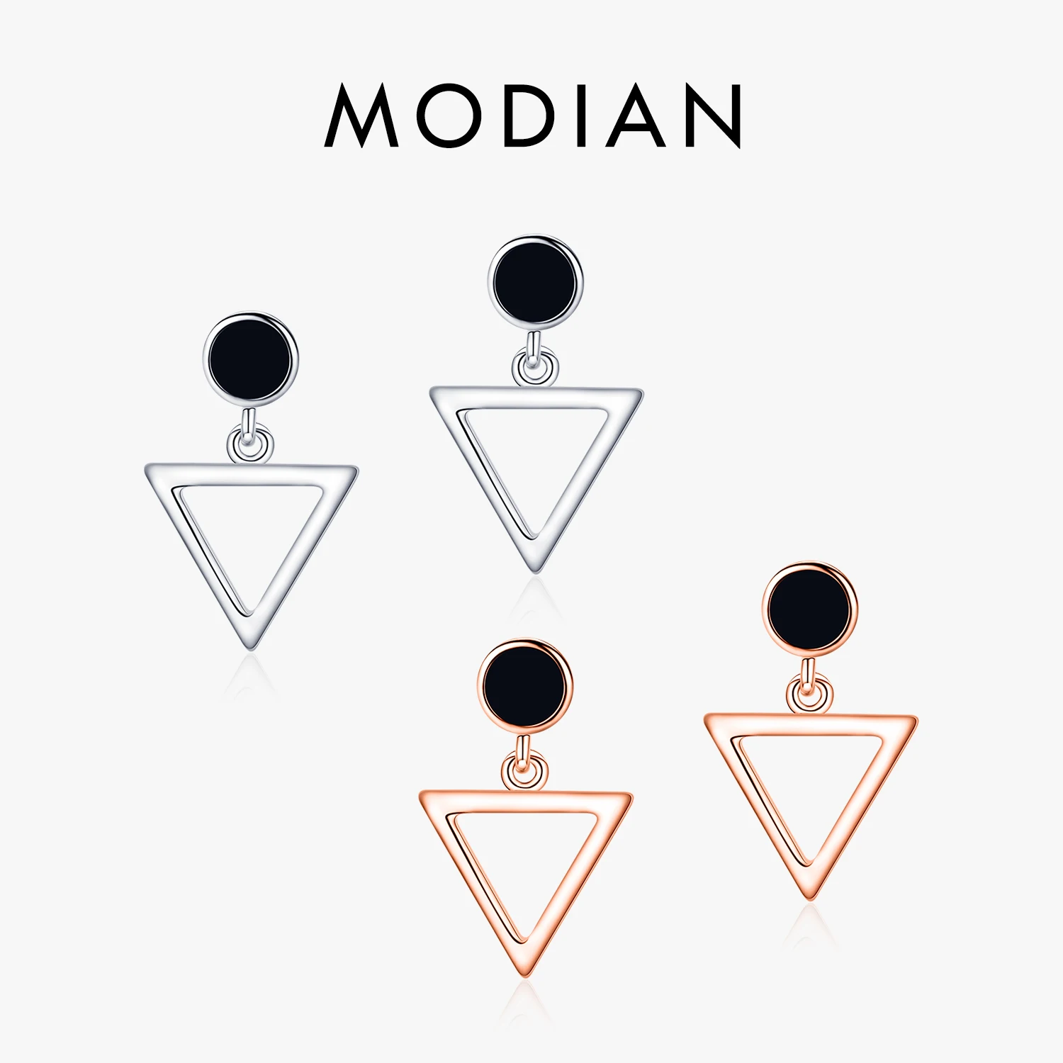 Modian 100% 925 Sterling Silver Triangle Black Enamel Charm Female Stud Earrings For Women Girls Rose Gold Color Fine Jewelry 1