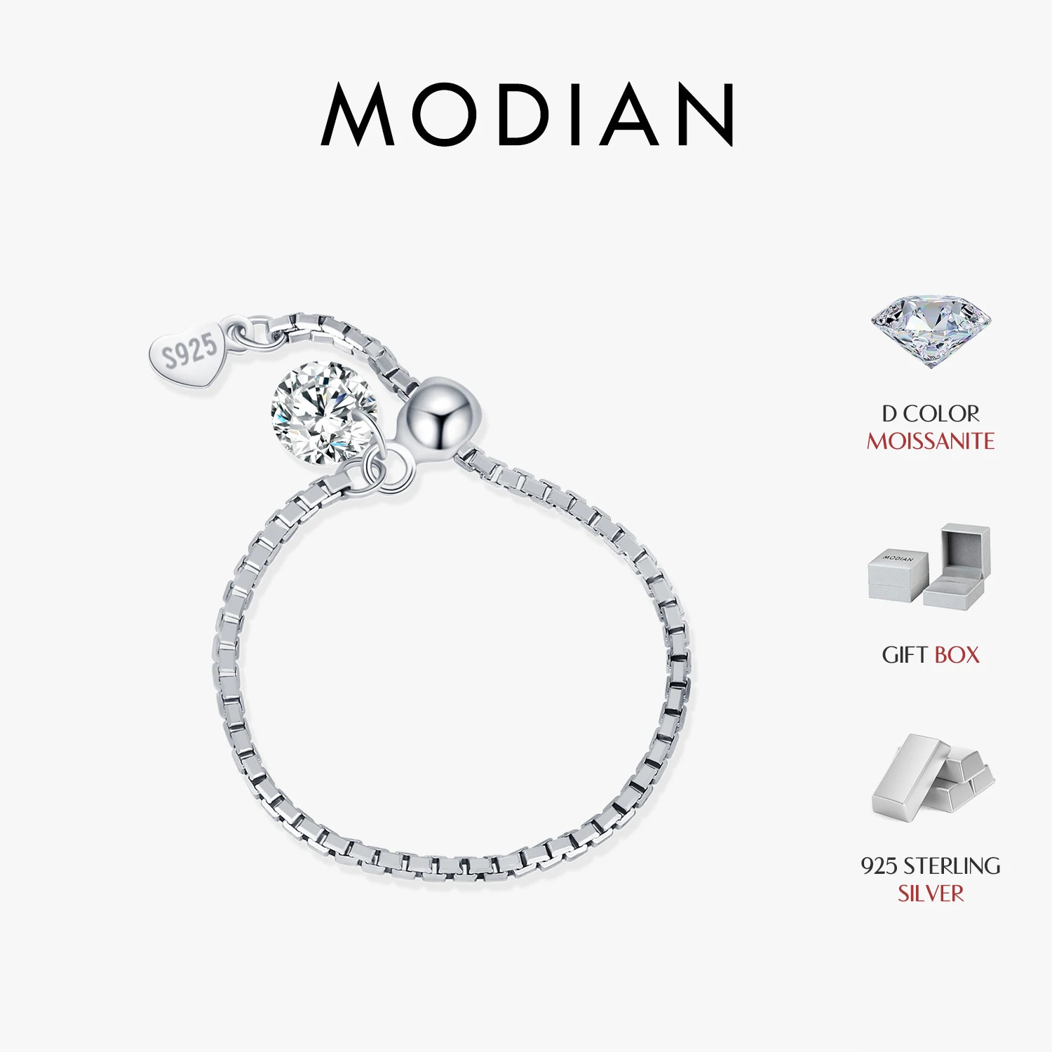 MODIAN D Color Moissanite Rings 925 Sterling Silver Adjustable Beads Boxes Exquisite Chain Rings For Women Fine Jewelry Gift 1