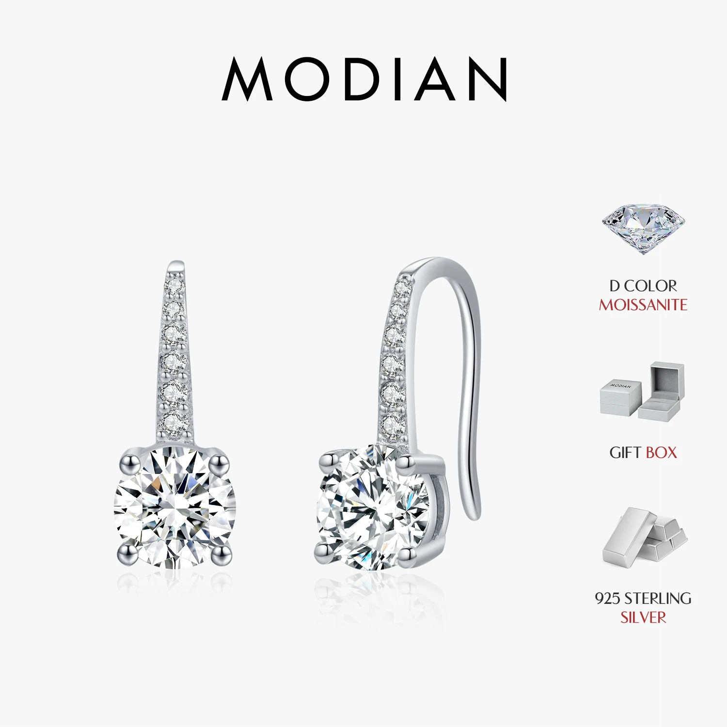 MODIAN D Color Luxury Moissanite Hook Earrings 925 Sterling Silver Classic Drop Earrings For Women Wedding Statement Jewelry 1