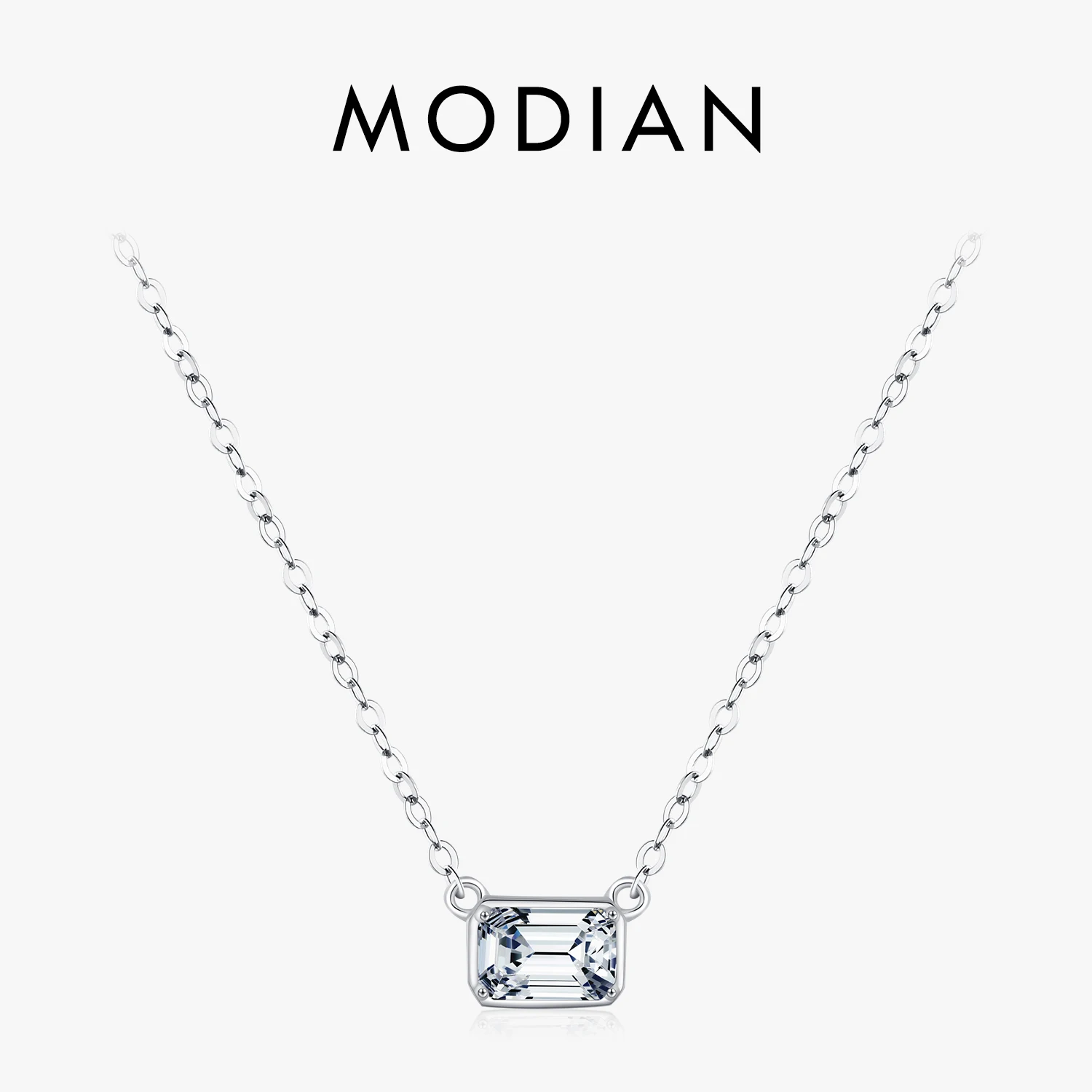 MODIAN 925 Sterling Silver Delicate Emerald Cut Rectangle CZ Pendant Necklace For Women Wedding Party Fine Jewelry Gift 1